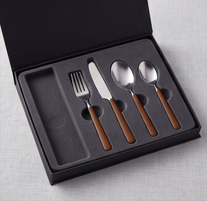 Ensemble de couverts minimalistes avec manches brunes, en acier inoxydable poli miroir, résistant au lave-vaisselle, pour mariage - Product Image 6