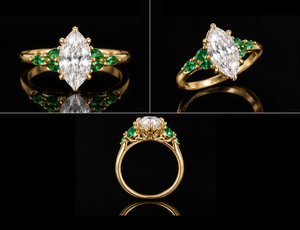 แหวนเพชรทรงมาร์คีส์ 4 กะรัต รับรองโดย IGI เพชรเลี้ยงในห้องปฏิบัติการ ทอง 14K ประดับมรกตสีเขียวด้านข้าง แหวนหรูหราสำหรับหมั้น แต่งงาน และวันครบรอบ - Product Image 2