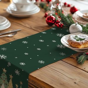 Camino de Mesa Navideño de 13x72 Pulgadas, Estilo Rústico, con Árboles de Navidad y Copos de Nieve, Decoración Festiva para Mesa de Cocina o Comedor - Product Image 5