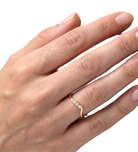 Manufacturing Baguette & Round Lab Grown Diamond 14K Solid Gold V Shape Ring Curved Chevron <b>Wedding</b> Band Unique Minimalist Ring - Product Image 5
