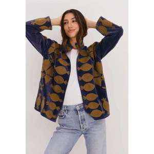 Veste en coton Suzani artisanale pour femmes, bleu marine, broderie dorée, style bohème ethnique, manteau d'automne-hiver - Product Image 4