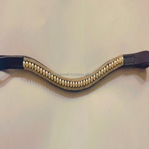 2022 New Arrival Designer 3 Row Silver Pearl & Golden <b>Crystals</b> Custom Made Black English Leather Horse Brow Band at <b>Cheap</b> Price - Product Image 4