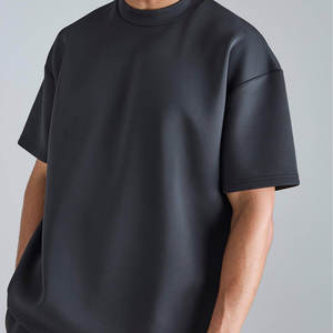 T-shirt décontracté pour homme en coton épais noir uni à col ras du cou, coupe oversize, manches courtes, idéal pour l'été, personnalisable avec logo OEM/ODM - Product Image 6