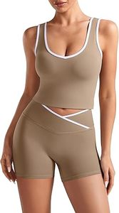 Ensemble débardeur de yoga sans coutures et short cycliste taille haute pour femme, col en V profond, bretelles spaghetti, couleur unie, tenue de sport et fitness - Product Image 5