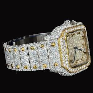 Reloj de Cuarzo de Colección de Marca para Hombre, de Alta Calidad, con Esfera Cuadrada de Diamante Moissanite de Dos Tonos y Números Romanos - Product Image 3