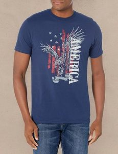 Camiseta de manga corta azul marino para hombre con cuello redondo y estampado de águila y Estados Unidos, corte regular, estilo casual, 100% algodón jersey. - Product Image 1