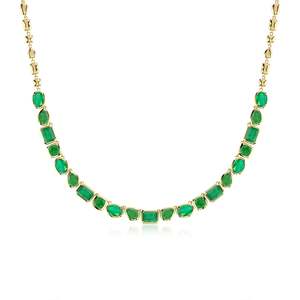 14K <b>Solid</b> <b>Gold</b> Multi-Shape Natural Green Emerald Gemstone Adjustable Chain Necklace IGI Certified High Quality Women's Necklace - Product Image 1
