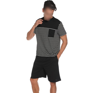 Breathable Athleisure Summer Short <b>Set</b>, <b>2</b> <b>Pieces</b> <b>Men</b>’s Striped Style Make Own Out Door Wear Comfortable Short Shirt <b>Sets</b> - Product Image 1
