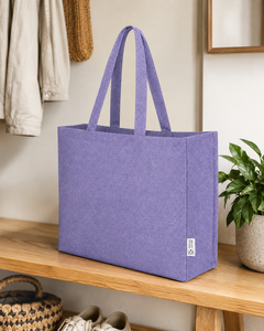 Recycled Cotton Tote Bag 220 GSM Purple 50.5x36x11 cm Gusset Shopping Bag Self Handles Custom Logo Wholesale OEM ODM Promotional - Product Image 5