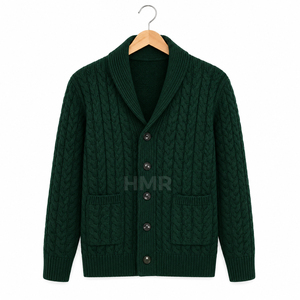 Cardigan en acrylique vert tricoté à manches longues avec col cranté et boutons sur le devant, style décontracté, de la sororité HMR Sisterhood - Product Image 5