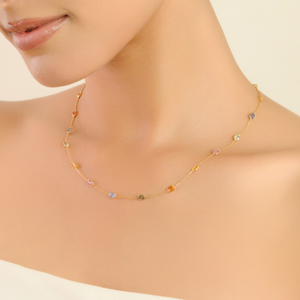 Collar de cadena con eslabones de oro amarillo de 18 quilates con zafiros multicolor arcoíris de última tendencia del fabricante para uso diario. - Product Image 4