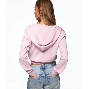 <b>Women's</b> Hooded <b>Zip</b>-<b>Up</b> Sweatshirt Solid Color Full Sleeve Cotton Knitted Breathable Autumn Wear - Product Image 5