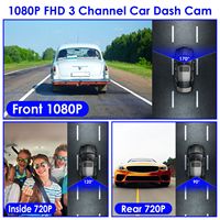 Kamera Dasbor Mobil WiFi FHD 1080P 3-Kanal Tampilan Depan & Belakang Perekaman Berulang & Visual Mundur Sudut Lebar 170 Derajat Kartu MMC 64G