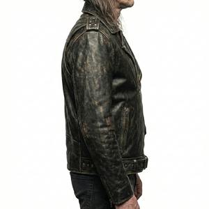 Chaqueta de Cuero Vintage Personalizada para Motociclistas, Chaqueta de Motociclista con Bordado de Dragón, Chaqueta Punk Streetwear al por Mayor OEM - Product Image 3