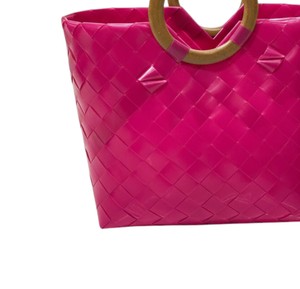 <span class=keywords><strong>Borsa</strong></span> in plastica intrecciata <span class=keywords><strong>fucsia</strong></span> e <span class=keywords><strong>borsa</strong></span> fatta a mano con manici rotondi in legno, elegante <span class=keywords><strong>borsa</strong></span> da spiaggia estiva per <span class=keywords><strong>donna</strong></span> - Product Image 3