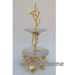 Soporte de pastel de metal de 2 niveles con diseño de mariposa, decoración de mesa para bodas, hogares, hoteles y restaurantes. - Product Image 3