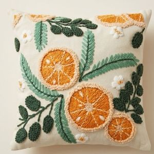 Coussin carré décoratif brodé motif agrumes style bohème en coton, housse amovible lavable – Grande Vente - Product Image 4