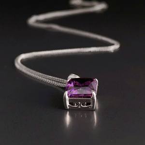 Collier rectangulaire en améthyste Mia en argent sterling, pierre de naissance de février, pendentif lilas violet, cadeau d'anniversaire - Product Image 3