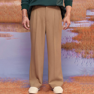 <b>Summer</b> Trousers for <b>Men</b> Half Elastic Waistband Straight Business Wide Leg Work Man <b>Pants</b> Khaki <b>Men's</b> Trousers - Product Image 4