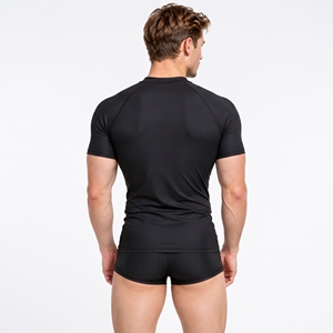 T-shirt de compression à manches courtes pour homme, col rond, coupe ajustée, haut de sport, logo personnalisé, séchage rapide, sous-vêtement technique, t-shirt de natation, haut de course - Product Image 4