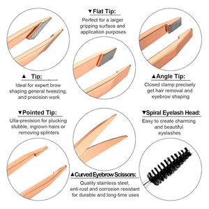 Juego de Pinzas Profesionales para Cejas con Punta Fina y Cepillo, Chapadas en Oro, Herramientas Duraderas de Lujo para Depilación Facial - Product Image 4