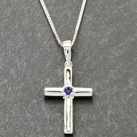 Chaîne de bijoux fantaisie avec pendentif en or blanc 18K 14K 9K et saphir, croix catholique chrétienne, classique pour femme, anniversaire, fiançailles