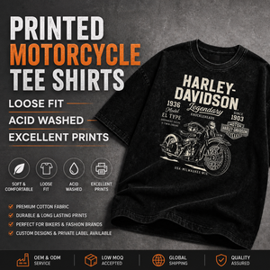 T-shirts de moto en jersey solide 200 grammes imprimés sur mesure pour hommes, délavés à l'acide, coupe ample oversize, motif graphique vintage - Product Image 1