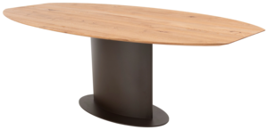 Table de salle à manger moderne en bois d'acacia massif, base ovale en tôle métallique, noir et naturel, écologique, facile à nettoyer, pour la maison et la cuisine - Product Image 2