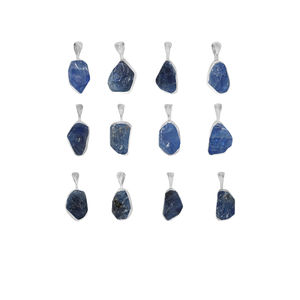 Colgante fino de Plata de Ley 925 Premium, abalorio de zafiro azul, piedra preciosa de corte áspero, bloqueo de resorte, ajuste de bisel, cadena de Cable ajustable - Product Image 1