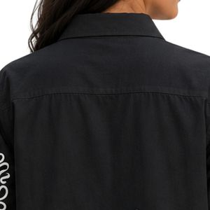 Camisa Corta Negra para Mujer con Botones, Bordado Floral Blanco, Manga Corta, Blusa Casual de Verano, Top de Algodón de Diseño Personalizado - Product Image 6