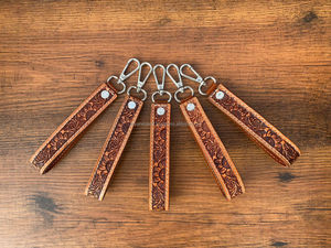 <b>Tooled</b> Leather Key <b>Clip</b> Western Leather Keychain Wristlet Personalized Key Fob Cowgirl Car Key Wristlet Key Strap Wrist Keychain - Product Image 3