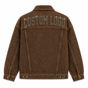 Veste en jean personnalisée avec lettres en strass, veste de mode marron de qualité supérieure - Product Image 2