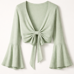 เสื้อคาร์ดิแกนผูกด้านหน้า แขนบาน สำหรับเด็กผู้หญิง คุณภาพสูง รับผลิตแบบ OEM ODM พร้อมโลโก้ตามสั่ง - Product Image 3