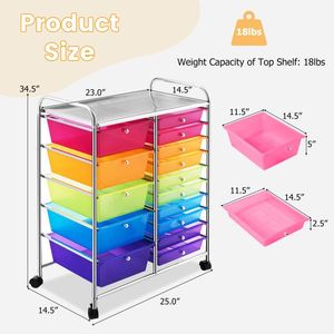 Carrello Portautensili a 15 Cassetti, Organizzatore Multiuso in Plastica per Bagno, Soggiorno, Attrezzi, Armadietto Pieghevole - Product Image 5
