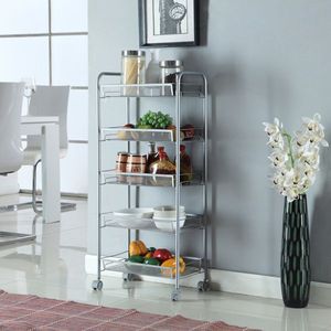Carro de almacenamiento extraíble plateado de cinco capas con estilo de malla de panal para uso doméstico o de oficina - Product Image 1