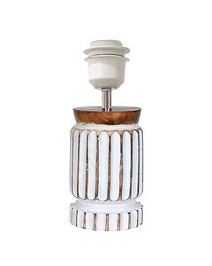 Aqdus Saleem White Ribbed <b>Rustic</b> Round <b>Table</b> Lamp Wooden Base Decorative <b>Bedside</b> Light Vintage Home Decor - Product Image 1