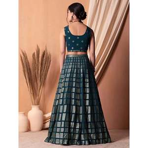 Teal Blue <b>Sequins</b> Georgette Party Wear Lehenga Choli for Women - Product Image 5