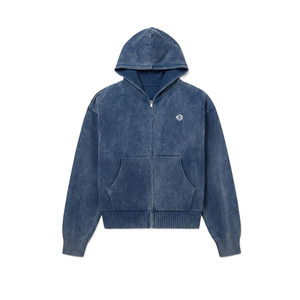 เสื้อฮู้ดซิปวินเทจผ้าฝ้ายฟลีซสำหรับผู้ชาย พิมพ์โลโก้ได้ตามต้องการ สีน้ำเงิน สไตล์สตรีทแวร์ ซิปเต็มตัว ผลิตภายใต้แบรนด์ของคุณเอง - Product Image 4