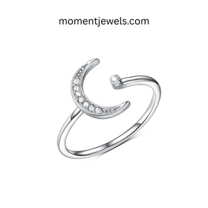 Anillo Abierto Luna Plateada con Piedra Transparente, Joyería de Dedo en Forma de Media Luna para Mujer, Regalo para Fiesta - Product Image 1