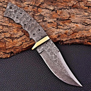 Kit de couteau de chasse et de bushcraft à lame fixe EDC en acier Damas Nordic Forge, avec bolster en laiton, forgé, à lame pleine, pour personnalisation DIY, OEM - Product Image 1