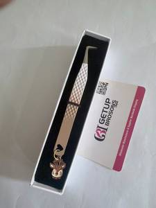 GETUP BROSONS 90 Degree Boot Eyelash Tweezers Stainless Steel Smooth Tip Precision 10mm Perfect Grip Deer Charm <b>Box</b> Packaging - Product Image 5