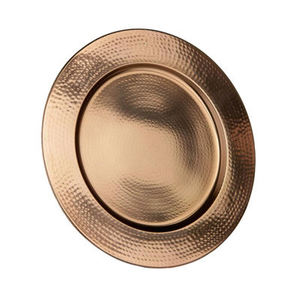Assiette de service ronde en cuivre martelé, de qualité alimentaire, faite à la main, design moderne, couleur unie, vaisselle en métal. - Product Image 1