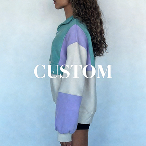Custom Womens Color Block Tracksuit Set Heavyweight <b>Button</b> Up Sweatshirt Wide Leg Pants Streetwear Lounge Wear <b>Suit</b> Loose Fit - Product Image 4