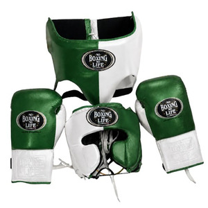 No Boxing No Life - Conjunto de Equipo de Boxeo en Dorado y Blanco, Cuero Genuino, Protector de Cabeza, Guantes, Protector Inguinal, con Cordones, Transpirable, para Entrenamiento de Adultos - Product Image 4