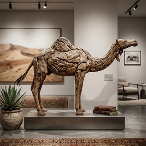 Escultura de camello de madera artesanal, estatua de animal de teca rústica de madera flotante, decoración de suelo del desierto, diseño de espacios y unidades. - Product Image 3