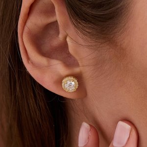 Zircon Wedding Pave Halo <b>Stud</b> Earrings 925 Sterling <b>Silver</b> 14K Gold Plated Bridal Jewelry For Women Elegant Gift - Product Image 6