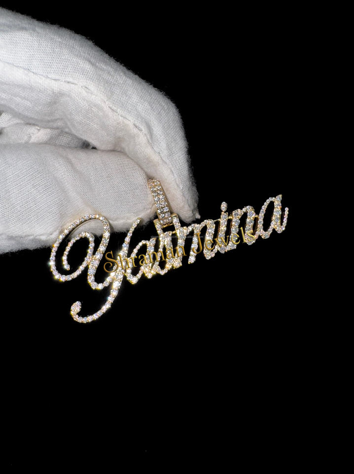 Unisex 1.98 CTS Moissanite Diamond Pendant Necklace with Iced out 925 Silver & Gold Plating Custom Name Letter Charm for Parties