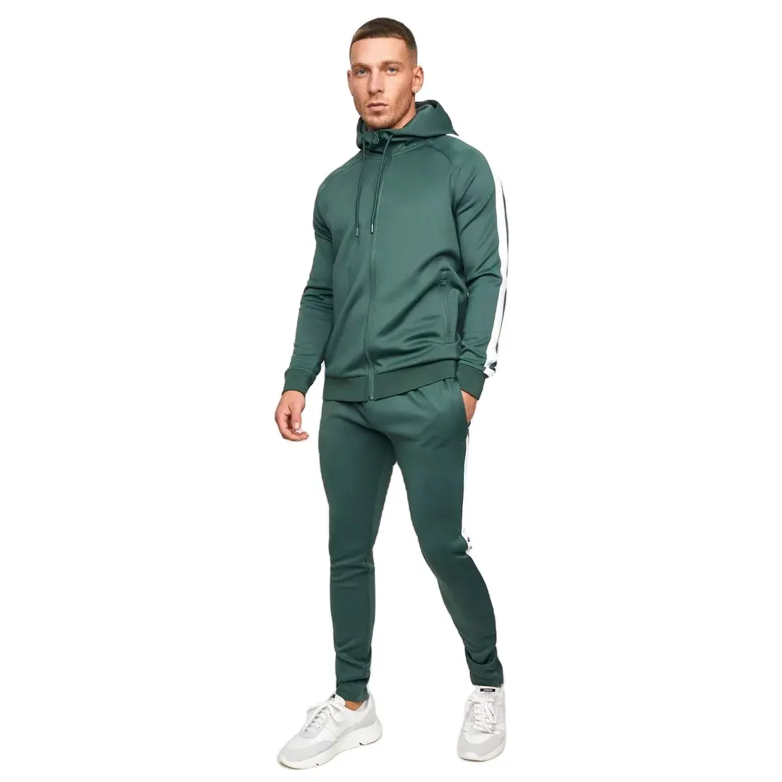 Moda personalizzata Slim Fit di alta qualità da uomo in cotone Joggers tuta da jogging con cerniera tute Set tuta sportiva per uomo