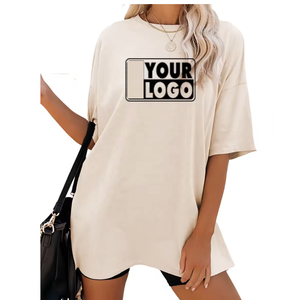 T-shirt personnalisé en coton pour femmes, coupe ample, épaules tombantes, long streetwear surdimensionné avec logo, t-shirts unis respirants - Product Image 6