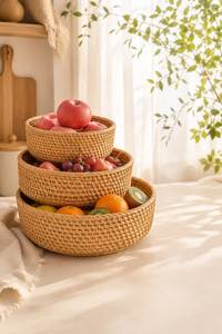 Natural <b>Wicker</b> <b>Basket</b> With Lid Handwoven Rattan Organizer Home Kitchen Bathroom Bedroom Decorative <b>Storage</b> <b>Basket</b> - Product Image 4